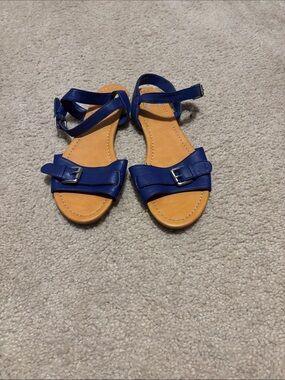 Navy Blue Ankle Strap Buckle Sandals